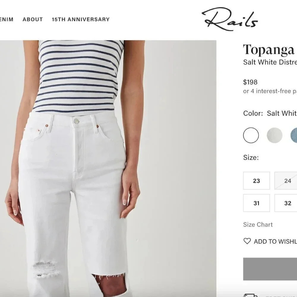 NEW Rails Topanga Straight High Rise Jeans in Salt White Distress, Size 31 - Picture 3 of 11